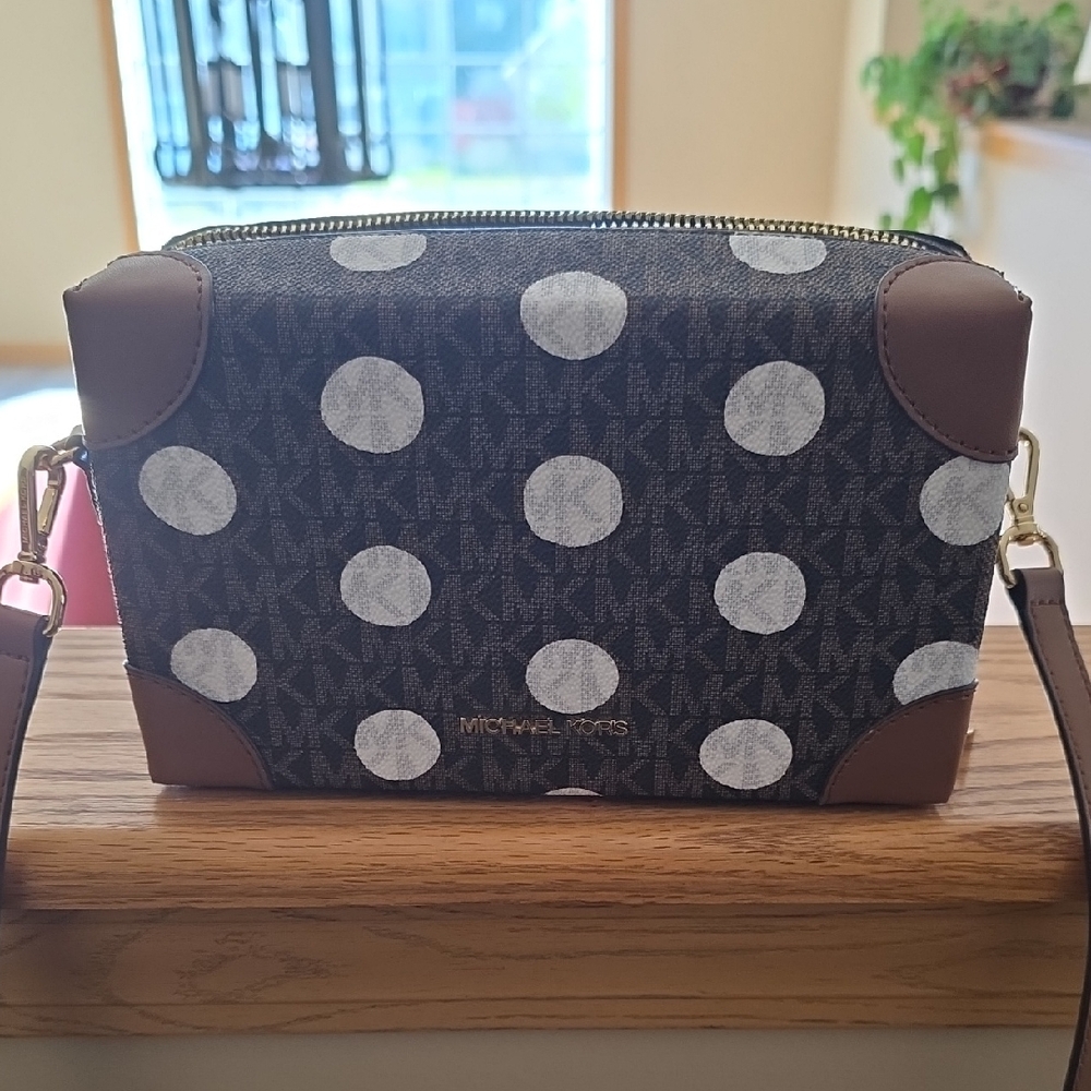 Michael Kors Black and White Polka Dot Crossbody Bag